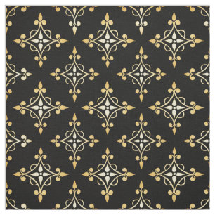 Tissu Damassé florale de luxe de Quatre de noir et d'or
