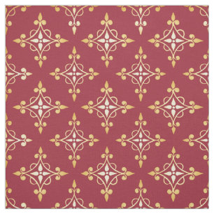 Tissu Damassé florale de luxe de Quatre de rouge et d'o