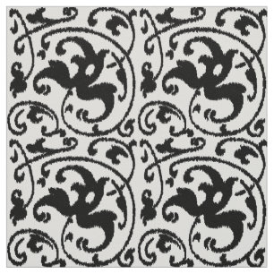 Tissu Damassé florale d'Ikat - blanc et noir