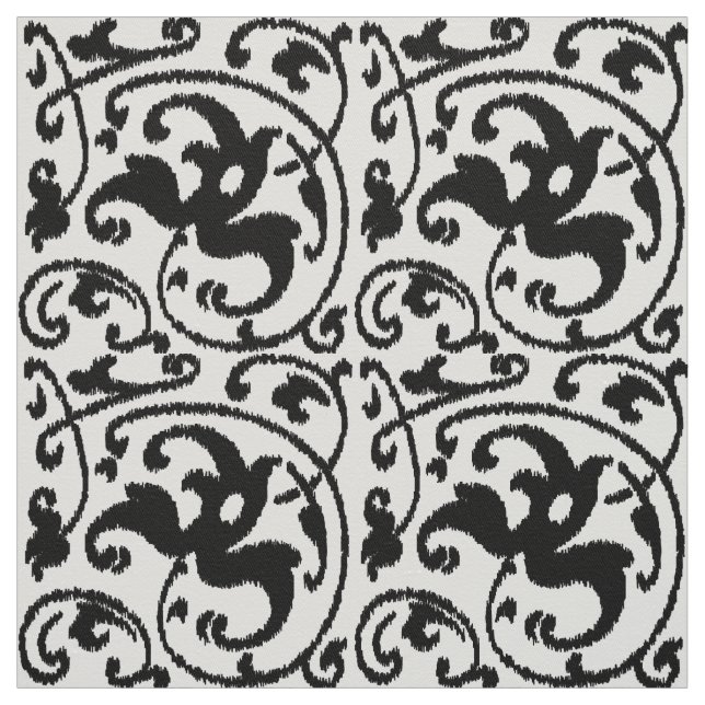 Tissu Damassé florale d'Ikat - blanc et noir (Échantillon)