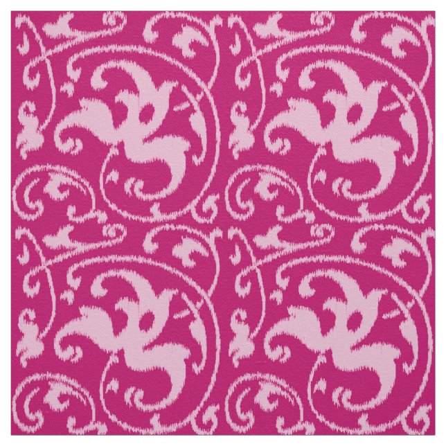 Tissu Damassé florale d'Ikat - fuchsia et pâle - rose (Échantillon)