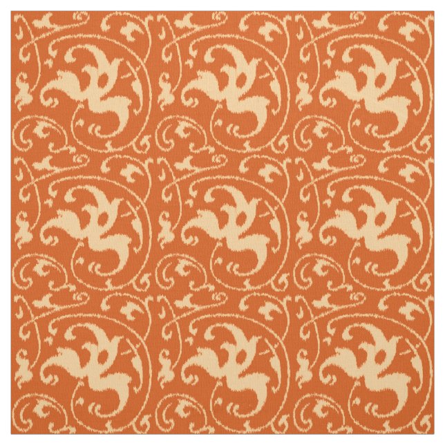 Tissu Damassé florale d'Ikat - mandarine (Échantillon)