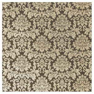 Tissu Damassé florale d'or noir vintage minable de faux