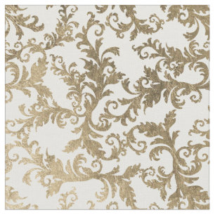 Tissu Damassé florale d'or vintage élégant de faux