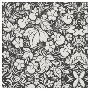 Tissu Damassé florale tropicale blanche noire