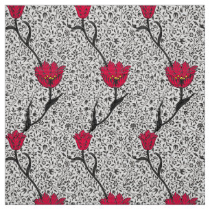 Tissu Damassé, gris et rouge de tulipe de Nouveau d'art