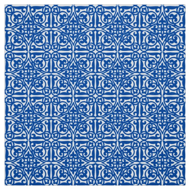 Tissu Damassé médiévale Fleur-De-lis, bleu de cobalt (Échantillon)