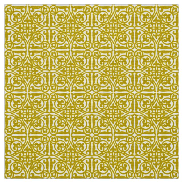 Tissu Damassé médiévale Fleur-De-lis, or de moutarde (Échantillon)