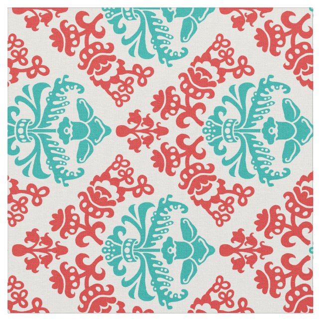 Tissu Damassé rouge et turquoise (Fermer)