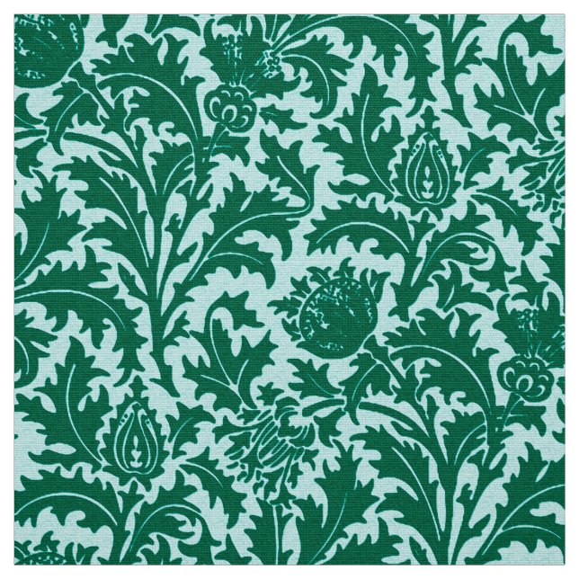 Tissu Damassé, turquoise et Aqua de chardon de William (Échantillon)