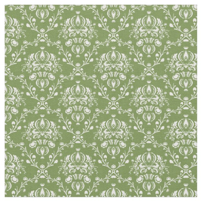 Tissu Damassé verte et blanche de fougère (Fermer)