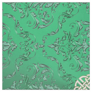 Tissu Damassé verte irlandaise avec le noeud de Celtic