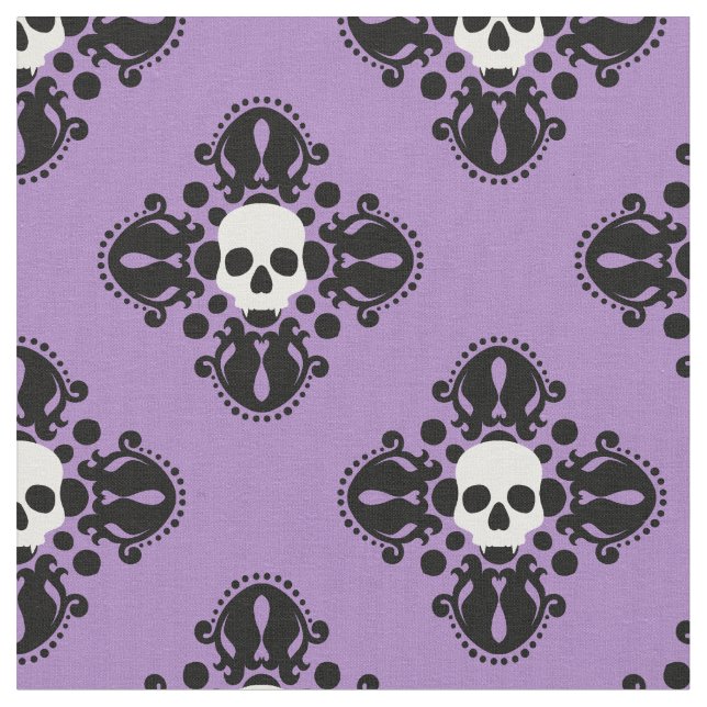 Tissu Damon d'Halloween crâne sur violet (Fermer)