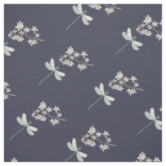 Tissu Damselfly et fleurs roses