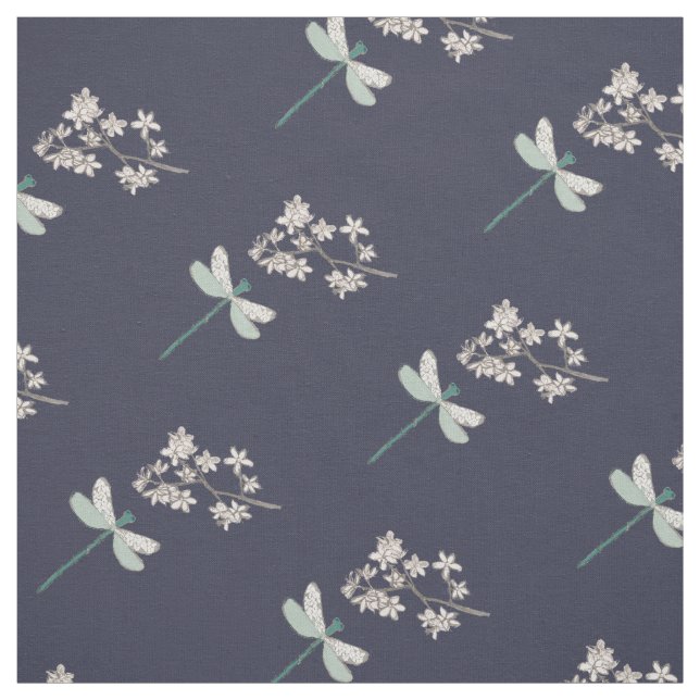 Tissu Damselfly et fleurs roses (Échantillon)