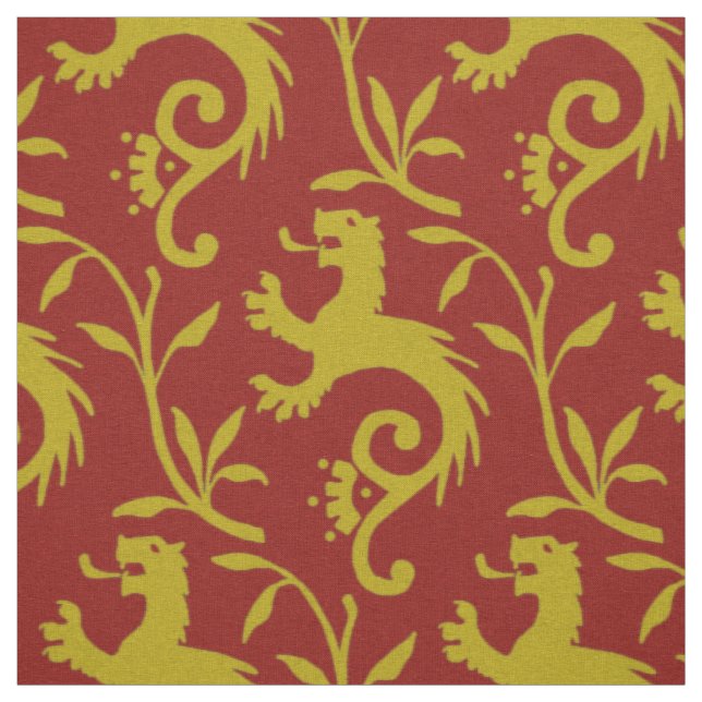 Tissu Dande-Lions médiéval en rouge (Échantillon)