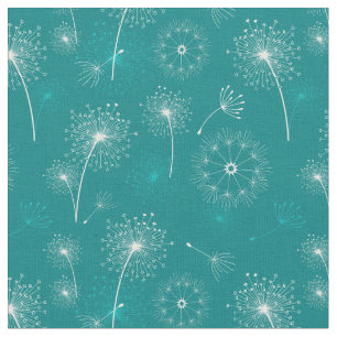 Tissu Dandelions d'été Turquoise et blanc motif floral