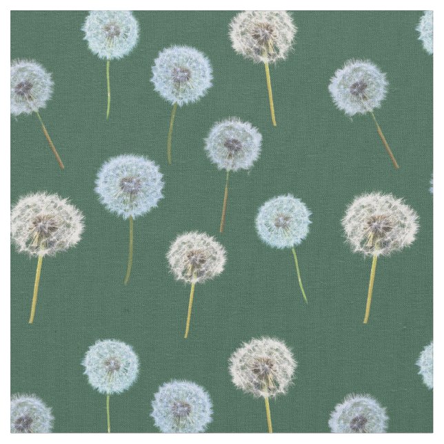 Tissu Dandelions Horloges Dandelion Photo Imprimer Vert (Fermer)