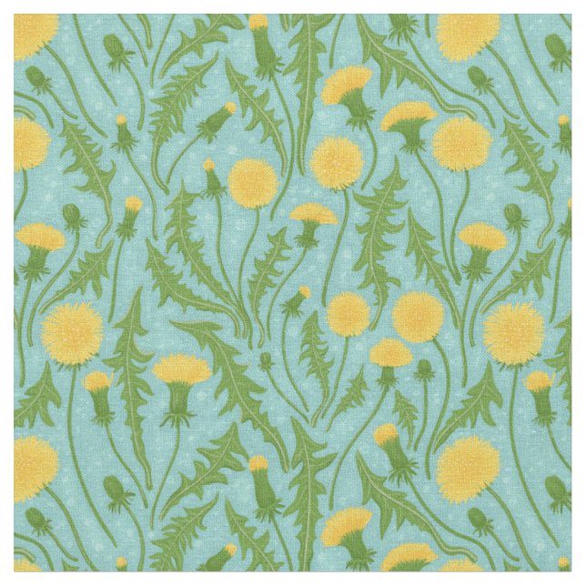 Tissu Dandelions, vert, jaune et bleu (Fermer)