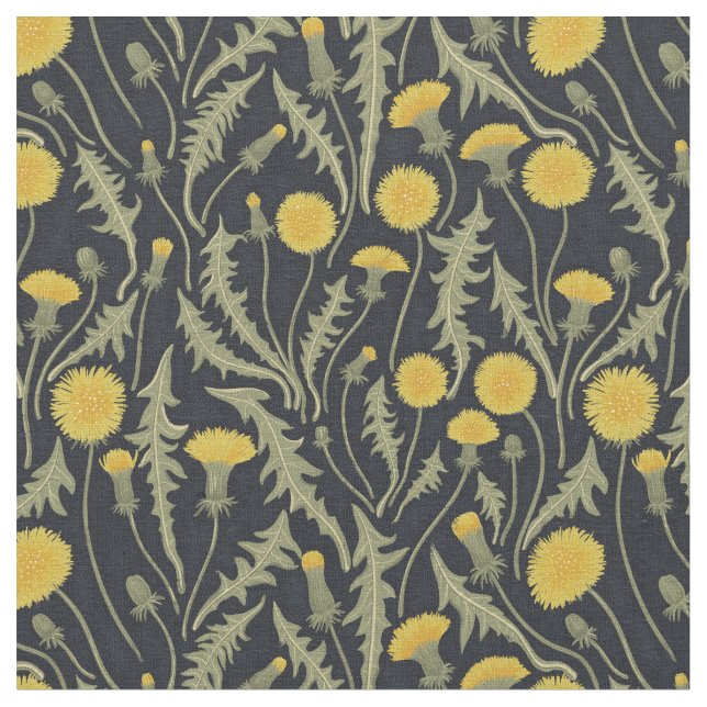 Tissu Dandelions, vert, jaune et noir (Fermer)