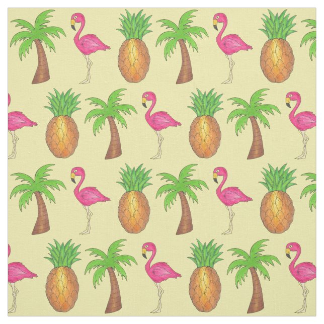 Tissu Dans Le Tropics Pineapple Flamant rose Palm Tree B (Échantillon)