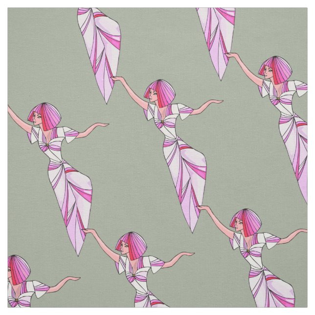 Tissu Danseur rose funky fille avec cheveux roses (Échantillon)