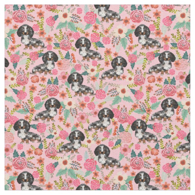Tissu Dappy Dachshund vintage flores roses (Fermer)