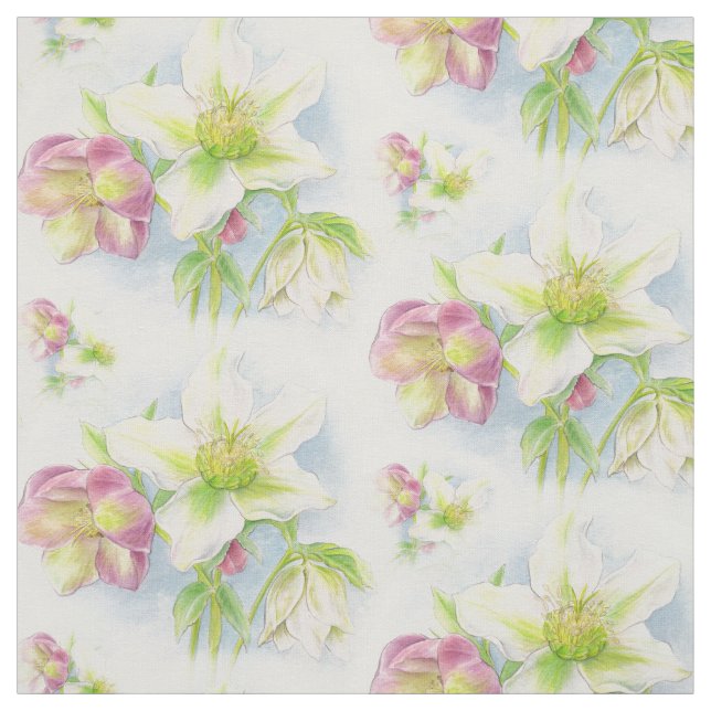 Tissu d'aquarelle des hellebores fleuris de printe (Échantillon)