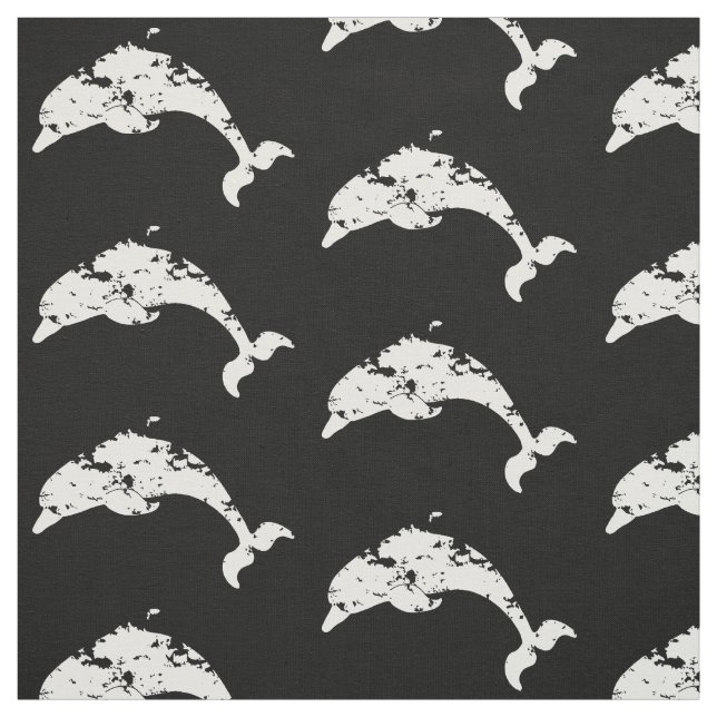 Tissu Dauphins Vie marine noire et blanche (Échantillon)