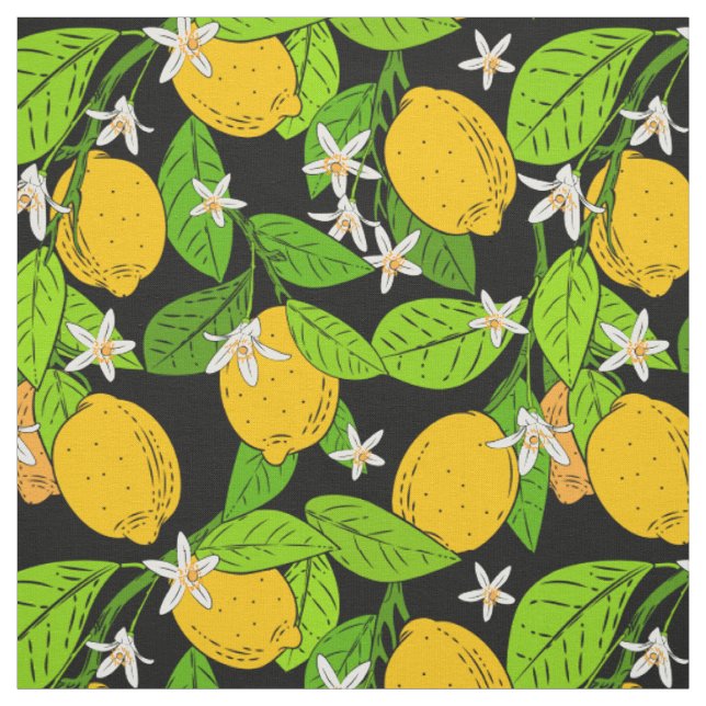Tissu De beaux citrons et des fleurs d'une couleur inten (Échantillon)