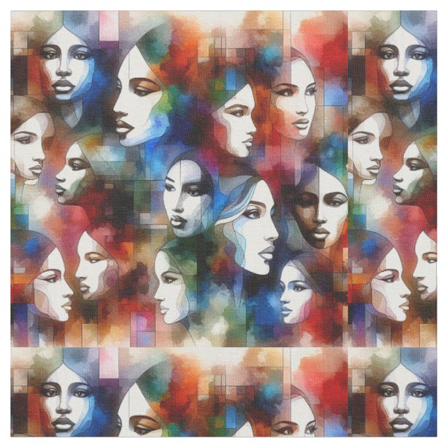 Tissu De belles femmes Abstraites font face à l'art (Fermer)
