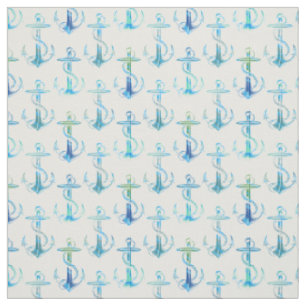 Tissu de blanc de vert bleu d'Ancre