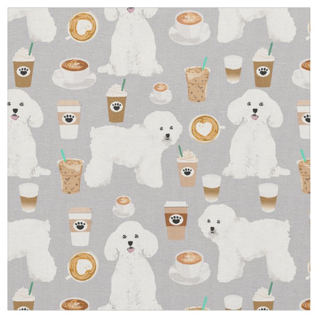 Tissu de café gris Bichon Frise (Fermer)