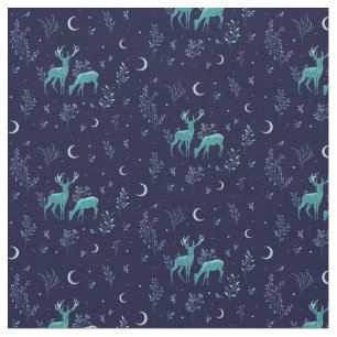 Tissu de cerfs clair de lune bleu minuit
