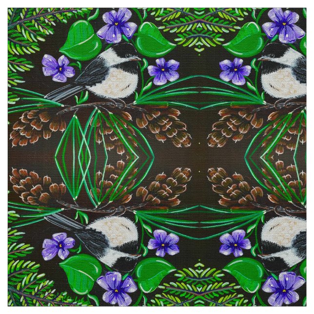 Tissu de chickadee et de violets (Échantillon)