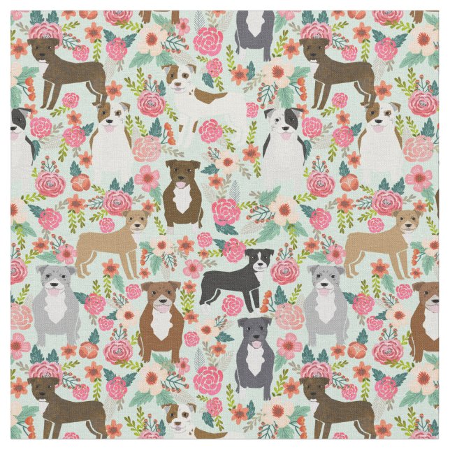 Tissu de chien floral de Pitbull - tissu de taurea (Fermer)
