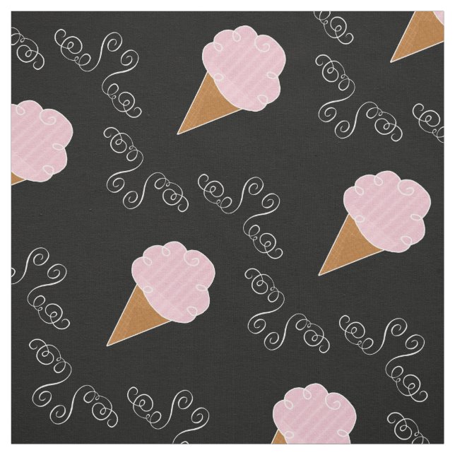 Tissu de cônes de crème glacée noire et rose (Échantillon)