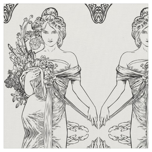 Tissu de coton d'Alphonse Mucha de nouveau d'art (Fermer)