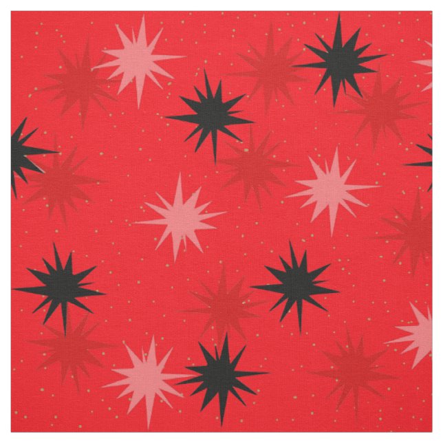 Tissu de coton peigné par Starbursts rouge (Échantillon)