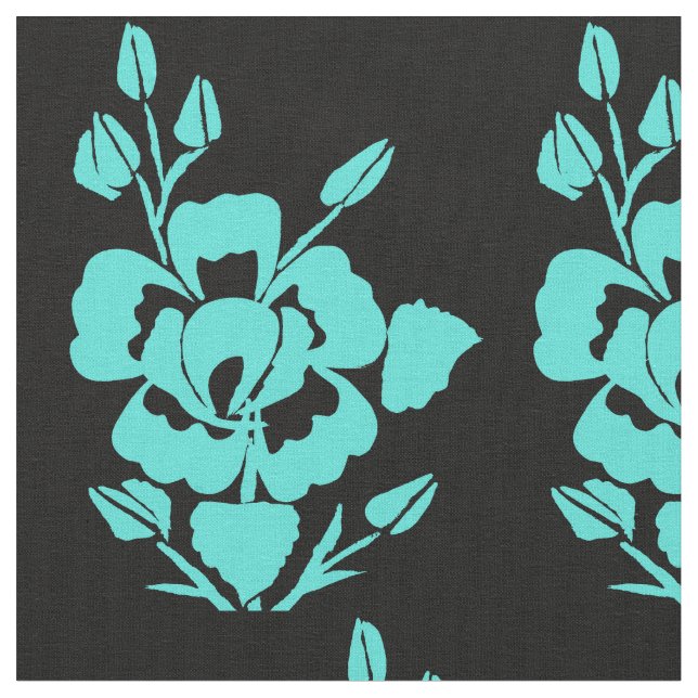 Tissu de coton peint turquoise et noir (Fermer)