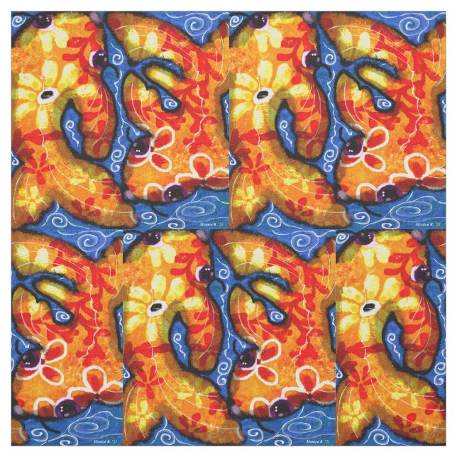 Tissu de coton - Whimsical Abstrait Koi poisson bl (Échantillon)