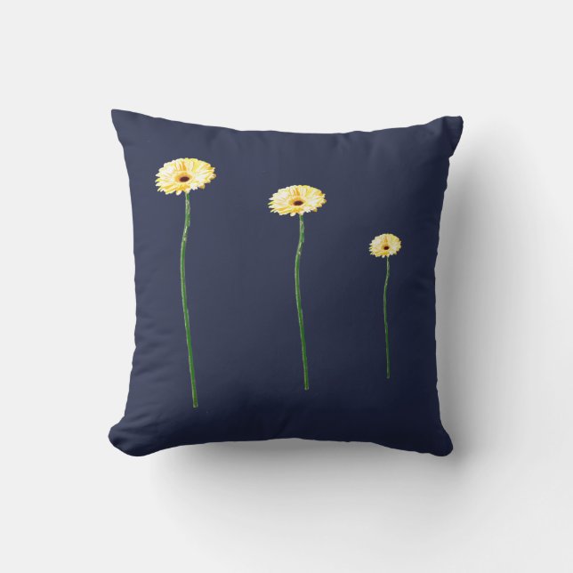 Tissu de coussin avec trois fleurs de gerbera jaun (Recto)