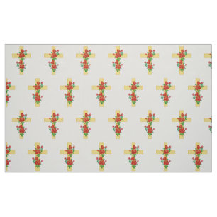 tissu de croix chrétienne avec fleurs