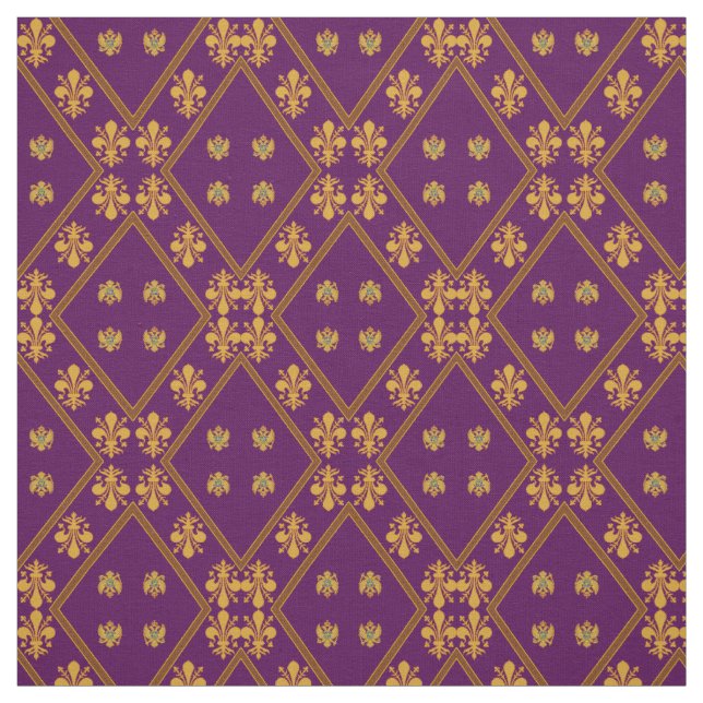 Tissu de Fleur de Lis Designer de pourpre royal (Échantillon)