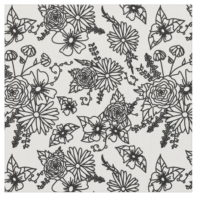 Tissu de Fleur Sauvage Noir et Blanc (Fermer)