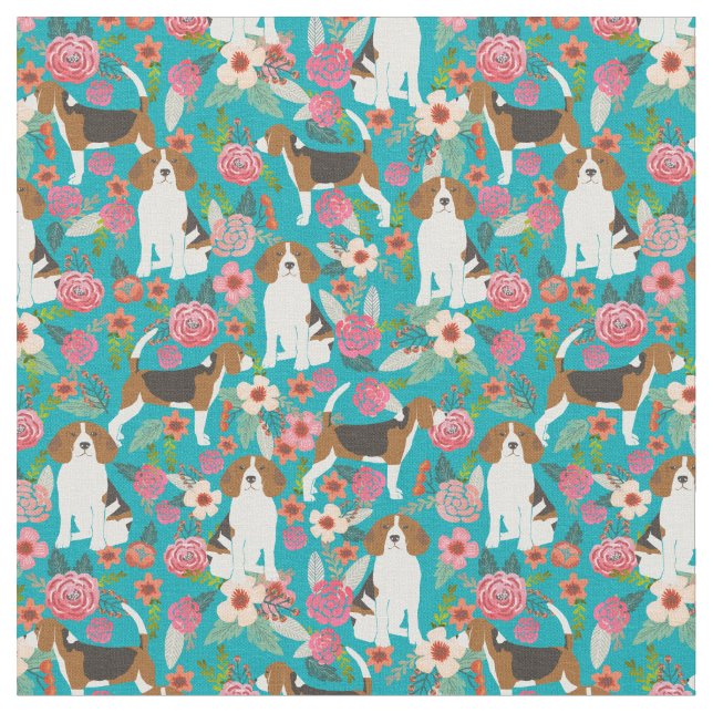 Tissu de fleurs Beagles - Turquoise (Fermer)