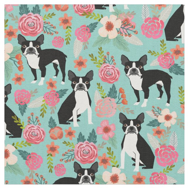 Tissu de fleurs de Boston Terrier - jolie structur (Fermer)