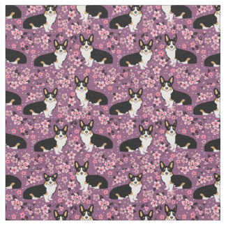 Tissu de fleurs de cerisier de corgi de Tricolored
