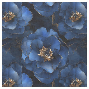 Tissu de fleurs d'encre bleue de minuit