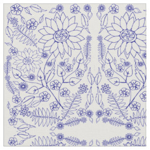 Tissu de fleurs gribouillées bleues
